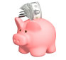 A piggy bank overflowing with cash to indicate savings.